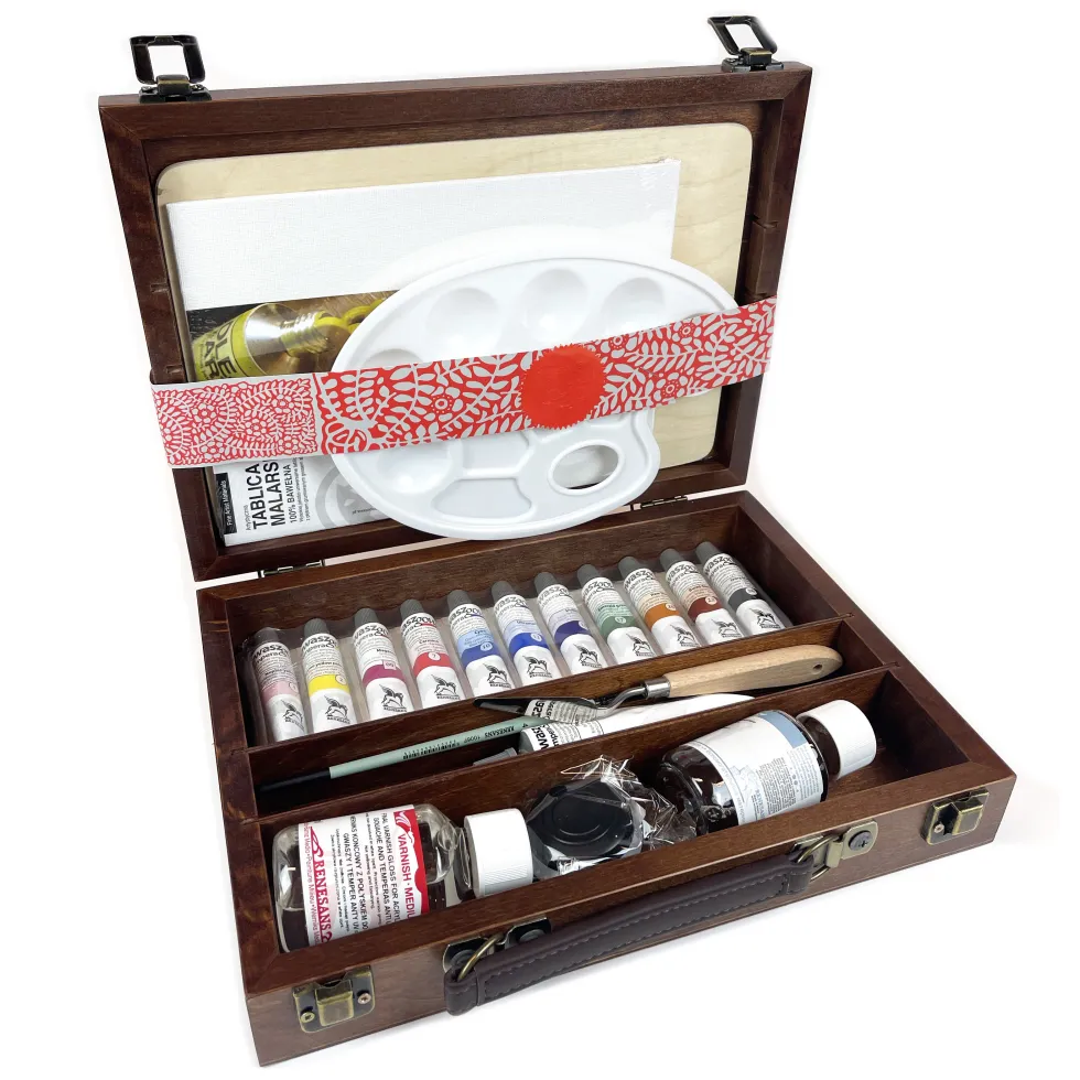 Zestaw farb gwaszy w drewnianej walizce - Renesans - 12 kolorów x 20 ml