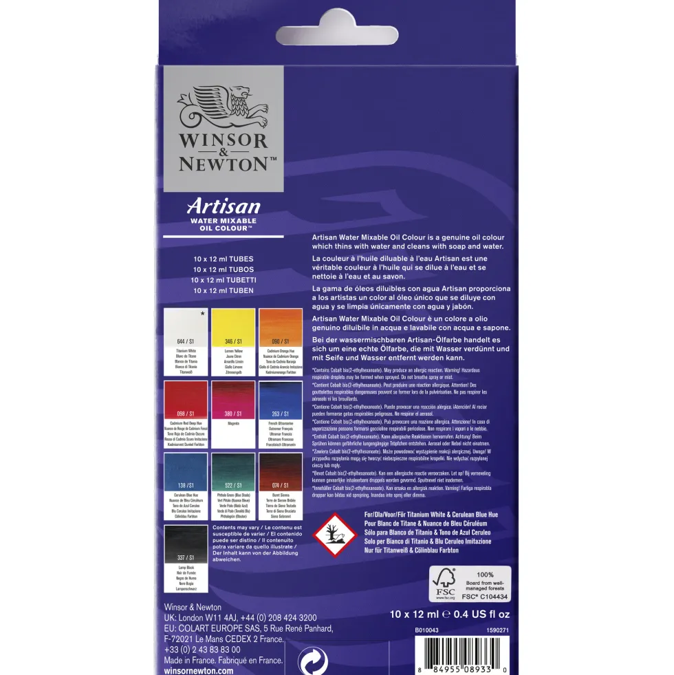 Zestaw farb olejnych Artisan - Winsor & Newton - 10 kolorów x 12 ml