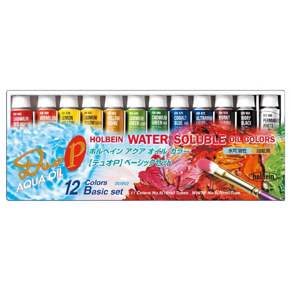 Zestaw farb olejnych Duo Aqua Oil - Holbein - 12 kolorów x 15 ml