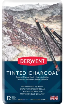 Zestaw kolorowych węgli w kredce Tinted Charcoal - Derwent - 12 szt.