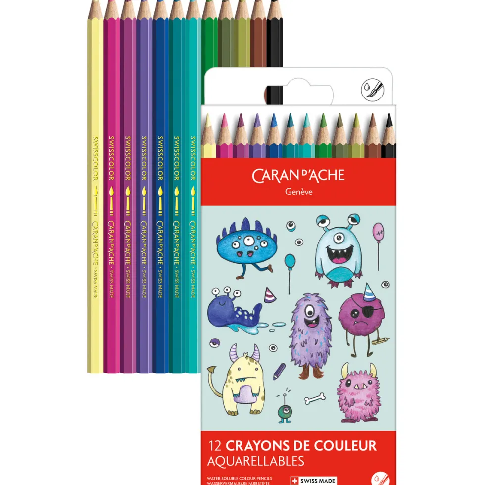 Zestaw kredek akwarelowych Kawaii Monster - Caran d'Ache - 12 szt.