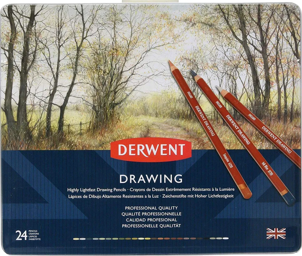 Zestaw kredek Drawing w metalowej kasecie - Derwent - 24 kolory
