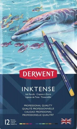 Zestaw kredek Inktense w metalowej kasecie - Derwent - 12 kolorów