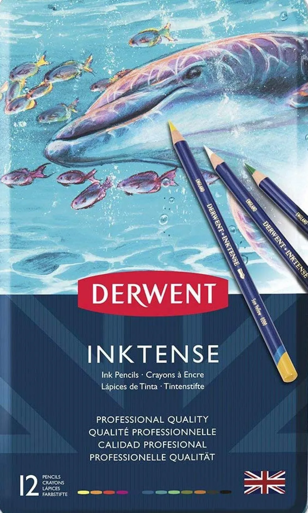 Zestaw kredek Inktense w metalowej kasecie - Derwent - 12 kolorów