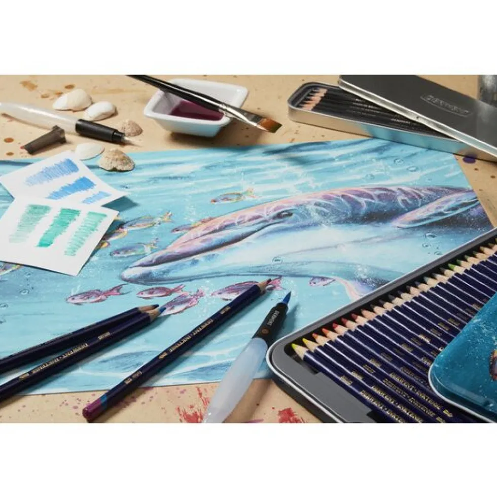 Zestaw kredek Inktense w metalowej kasecie - Derwent - 12 kolorów