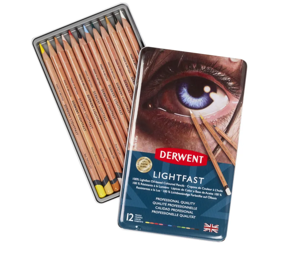 Zestaw kredek Lightfast w metalowej kasecie - Derwent - 12 kolorów