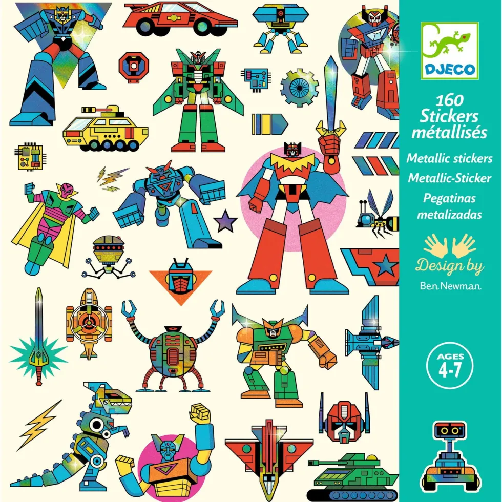 Zestaw metalicznych naklejek, Roboty - Djeco - 160 szt.