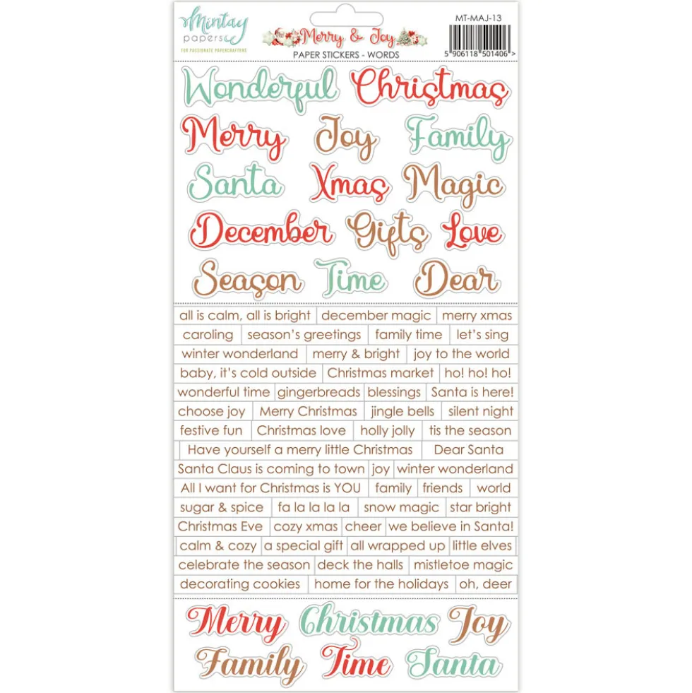 Zestaw naklejek papierowych 15,2 x 20,3 cm - Mintay - Merry & Joy, wersja angielska