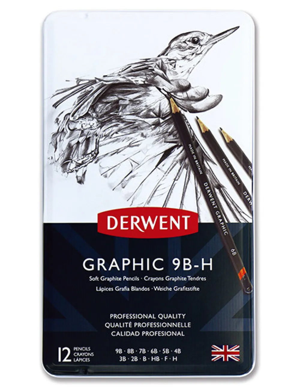 Zestaw ołówków technicznych Graphic w metalowym etui - Derwent - soft, 12 szt.