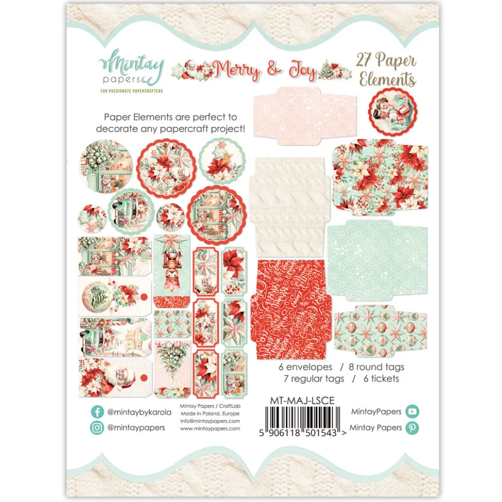 Zestaw papierowych tagów i kopert - Mintay - Merry & Joy, 27 szt.