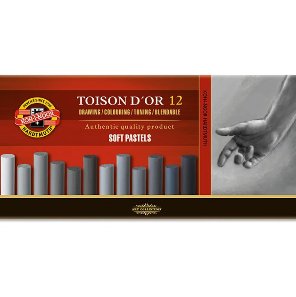 Zestaw pasteli suchych Toison D'or - Koh-I-Noor - odcienie szarości, 12 kolorów