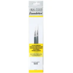 Zestaw pędzli Foundation do akryli - Winsor & Newton - okrągłe, 3 szt.