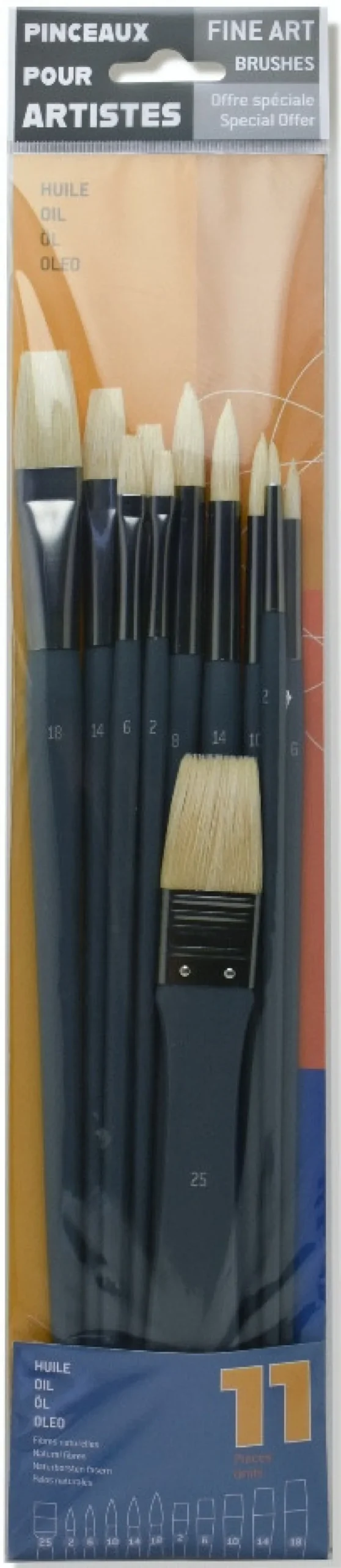 Zestaw pędzli naturalnych szczecinowych Oil - Raphael - 11 szt.