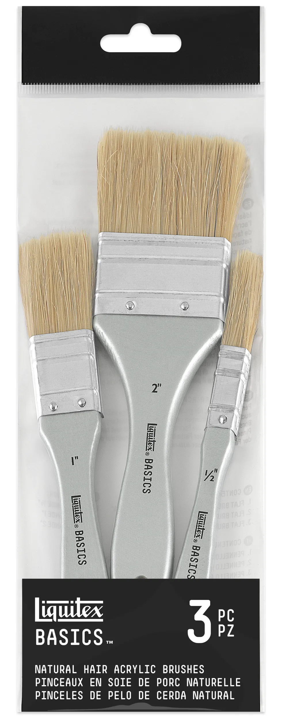 Zestaw pędzli płaskich, naturalnych Basics - Liquitex - 3 szt.