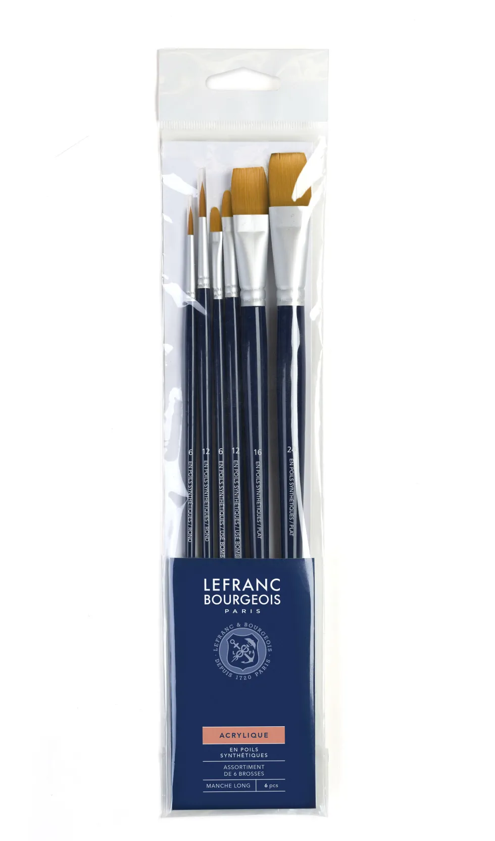 Zestaw pędzli syntetycznych - Lefranc & Bourgeois - długa rączka, 6 szt.