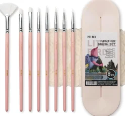 Zestaw pędzli syntetycznych Little Bird w etui - HIMI - Pink 8 szt.