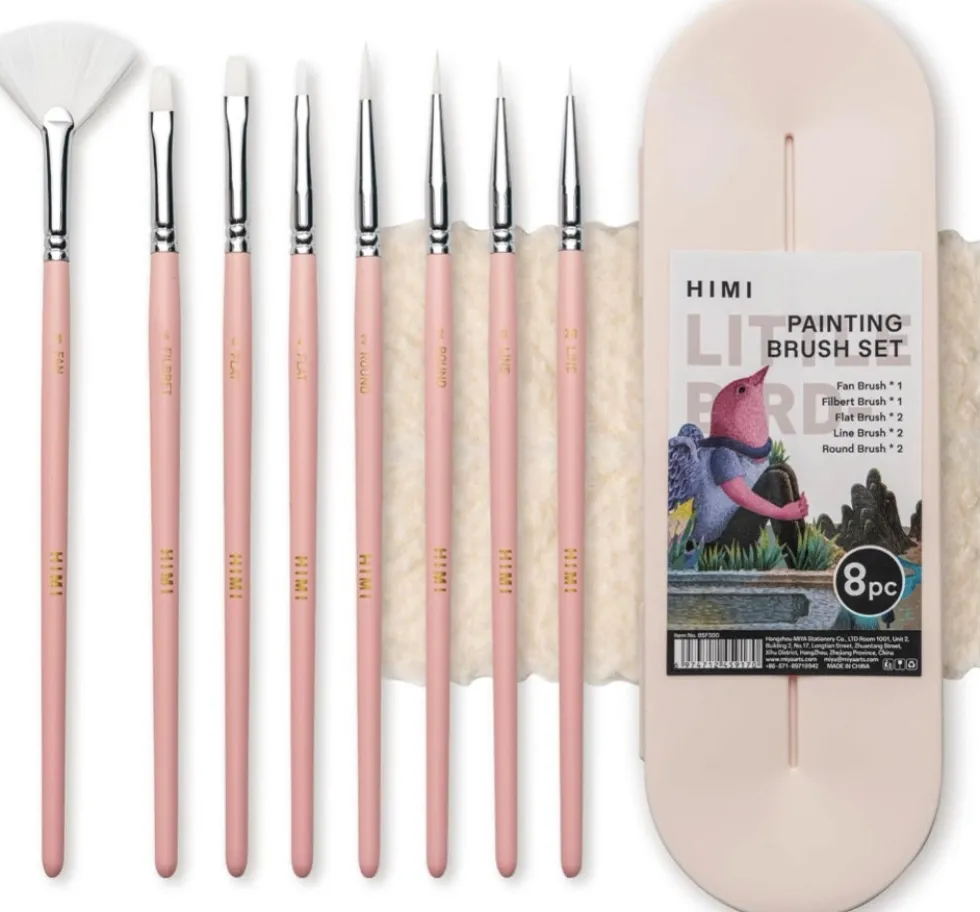 Zestaw pędzli syntetycznych Little Bird w etui - HIMI - Pink 8 szt.