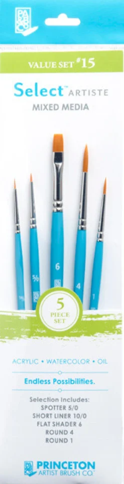 Zestaw pędzli syntetycznych Select Artiste, Value Set 15 - Princeton - 5 szt.