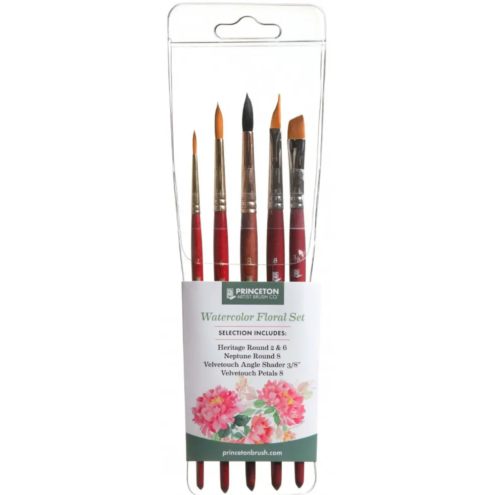 Zestaw pędzli syntetycznych Watercolor Floral - Princeton - 6 szt.