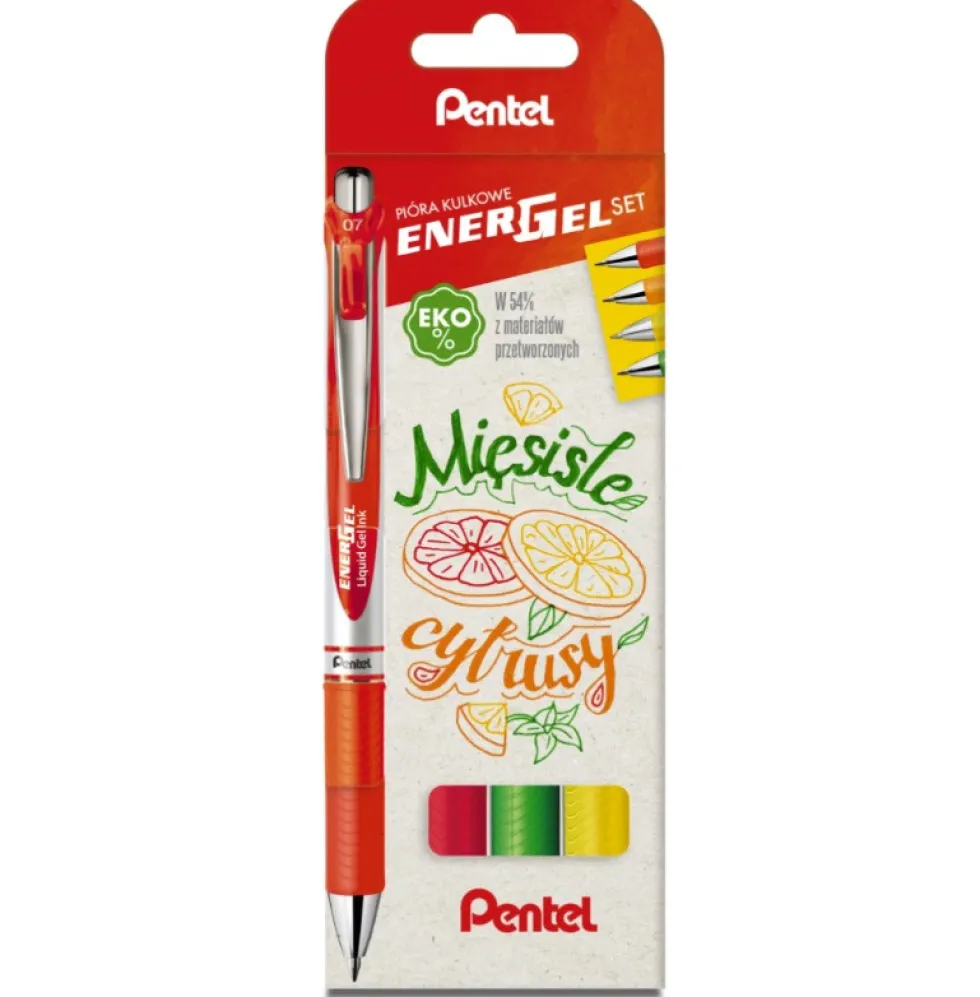 Zestaw piór kulkowych EnerGel - Pentel - Mięsiste Cytrusy, 0,7 mm, 4 szt.