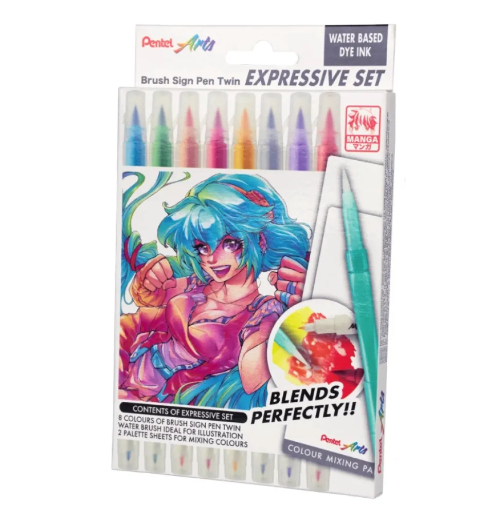 Zestaw pisaków Brush Sign Pen Twin Manga - Pentel - 8 szt.