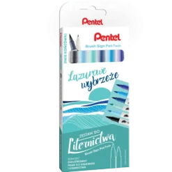 Zestaw pisaków Brush Sign Pen Twin - Pentel - Lazurowe Wybrzeże, 6 szt.