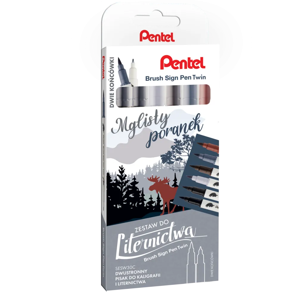 Zestaw pisaków Brush Sign Pen Twin - Pentel - Mglisty Poranek, 6 szt.