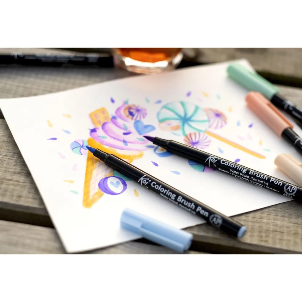 Zestaw pisaków pędzelkowych Koi Coloring Brush Pen - Sakura - Sweets, 6 szt.
