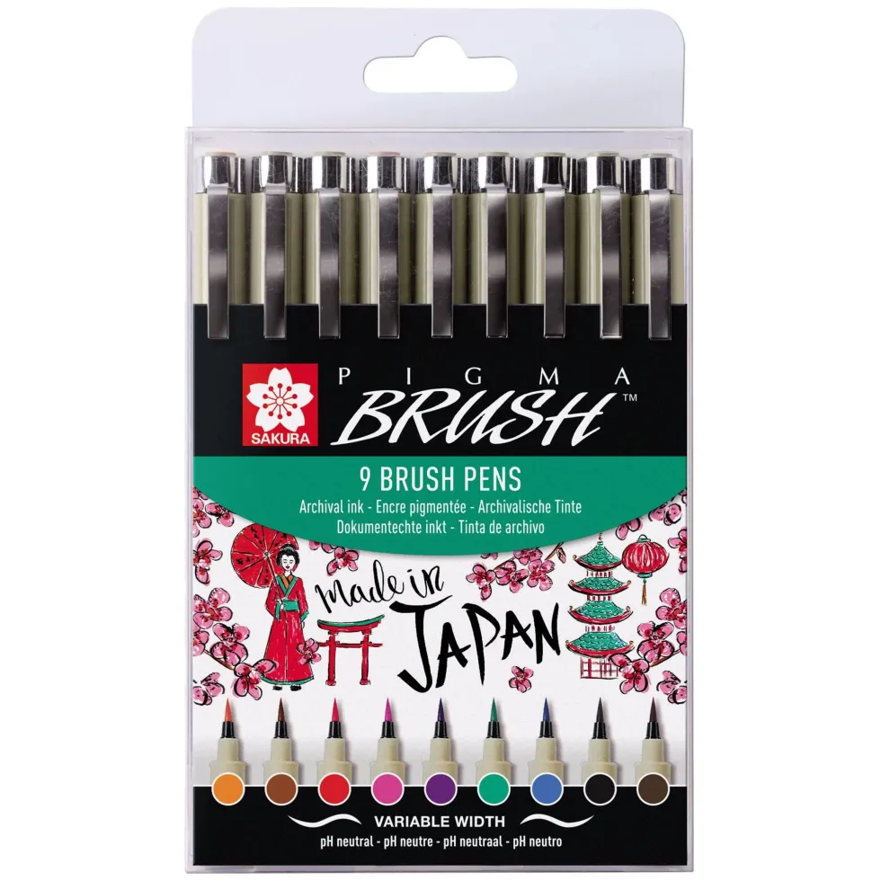 Zestaw pisaków pędzelkowych Pigma Brush - Sakura - 9 kolorów