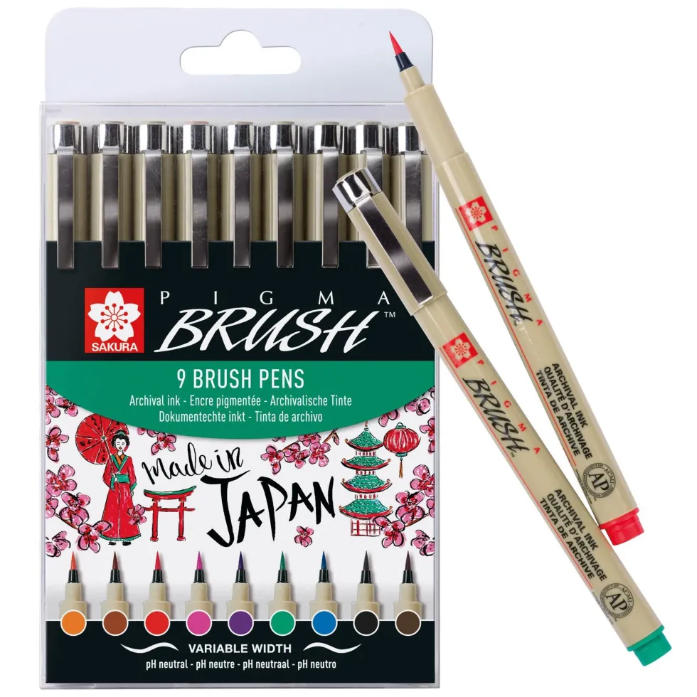 Zestaw pisaków pędzelkowych Pigma Brush - Sakura - 9 kolorów