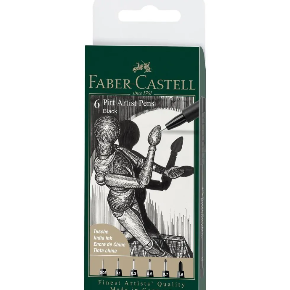 Zestaw pisaków Pitt Artist Pen - Faber-Castell - Black, 6 szt.