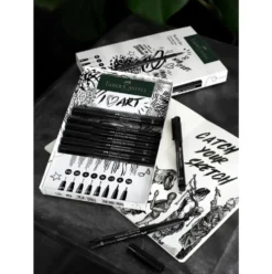 Zestaw pisaków Pitt Artist Pen ze szkicownikiem - Faber-Castell - 9 szt.