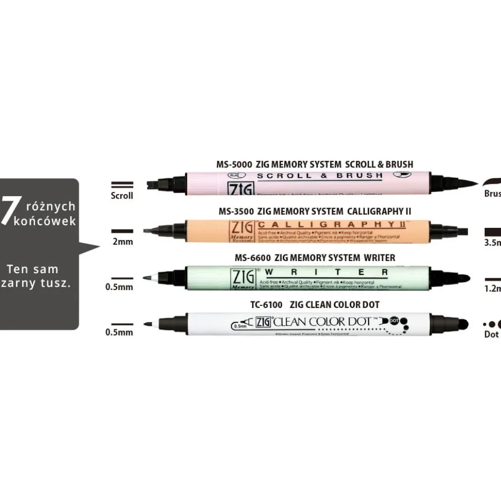 Zestaw pisaków Zig Twin Black Marker - Kuretake - 4 szt.
