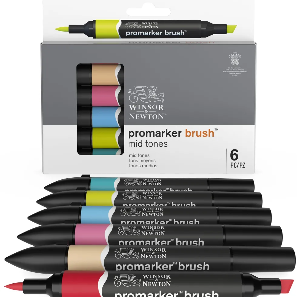 Zestaw Promarker Brush - Winsor & Newton - Mid Tones, 6 szt.