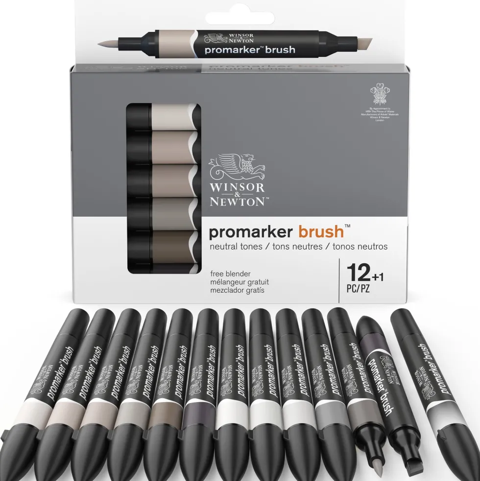 Zestaw Promarker Brush - Winsor & Newton - Neutral tones, 12 + 1 szt.