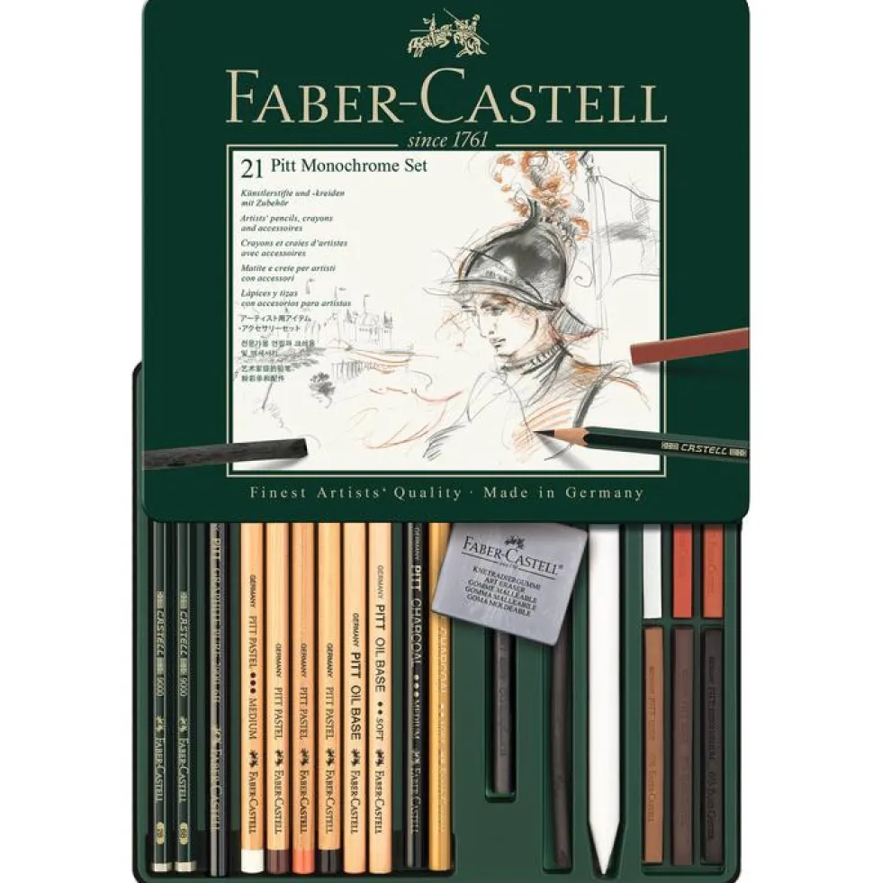 Zestaw rysunkowy Pitt Monochrome w kasecie metalowej - Faber-Castell - 21 szt.