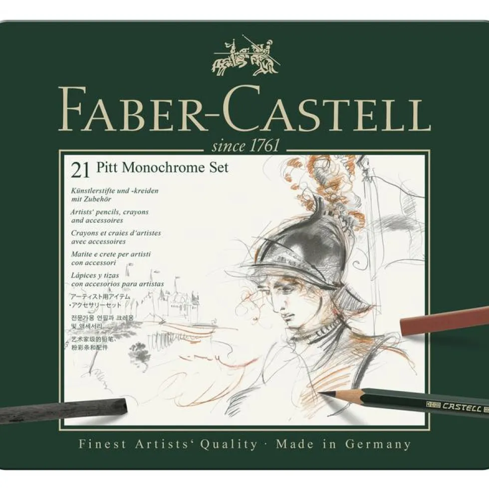 Zestaw rysunkowy Pitt Monochrome w kasecie metalowej - Faber-Castell - 21 szt.