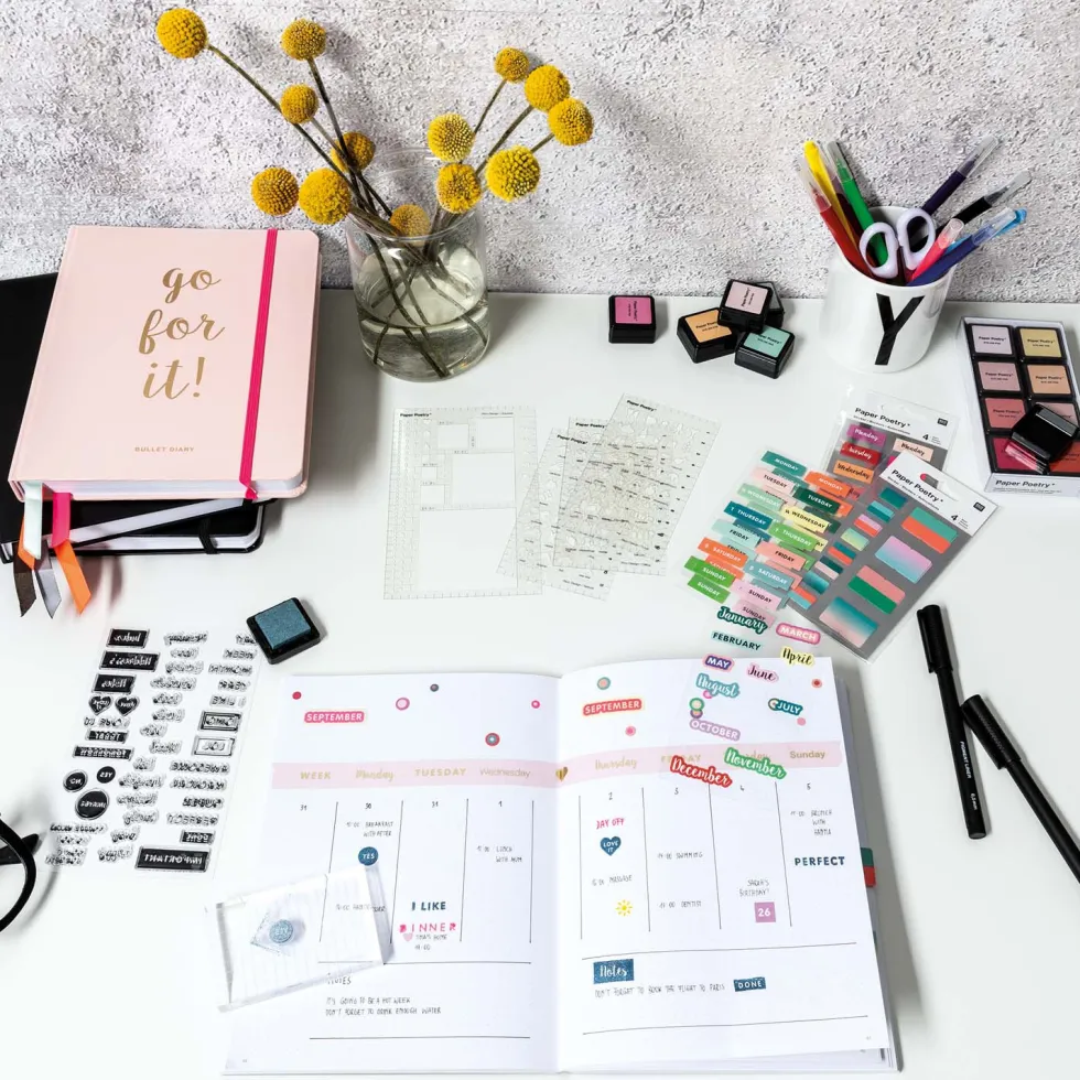 Zestaw stempli silikonowych - Paper Poetry - Bullet Journal, litery drukowane