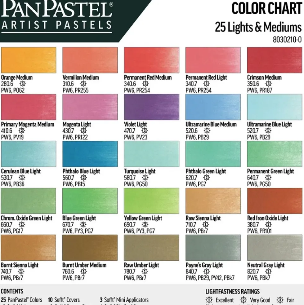 Zestaw suchych pasteli PanPastel Lights & Mediums - 25 kolorów