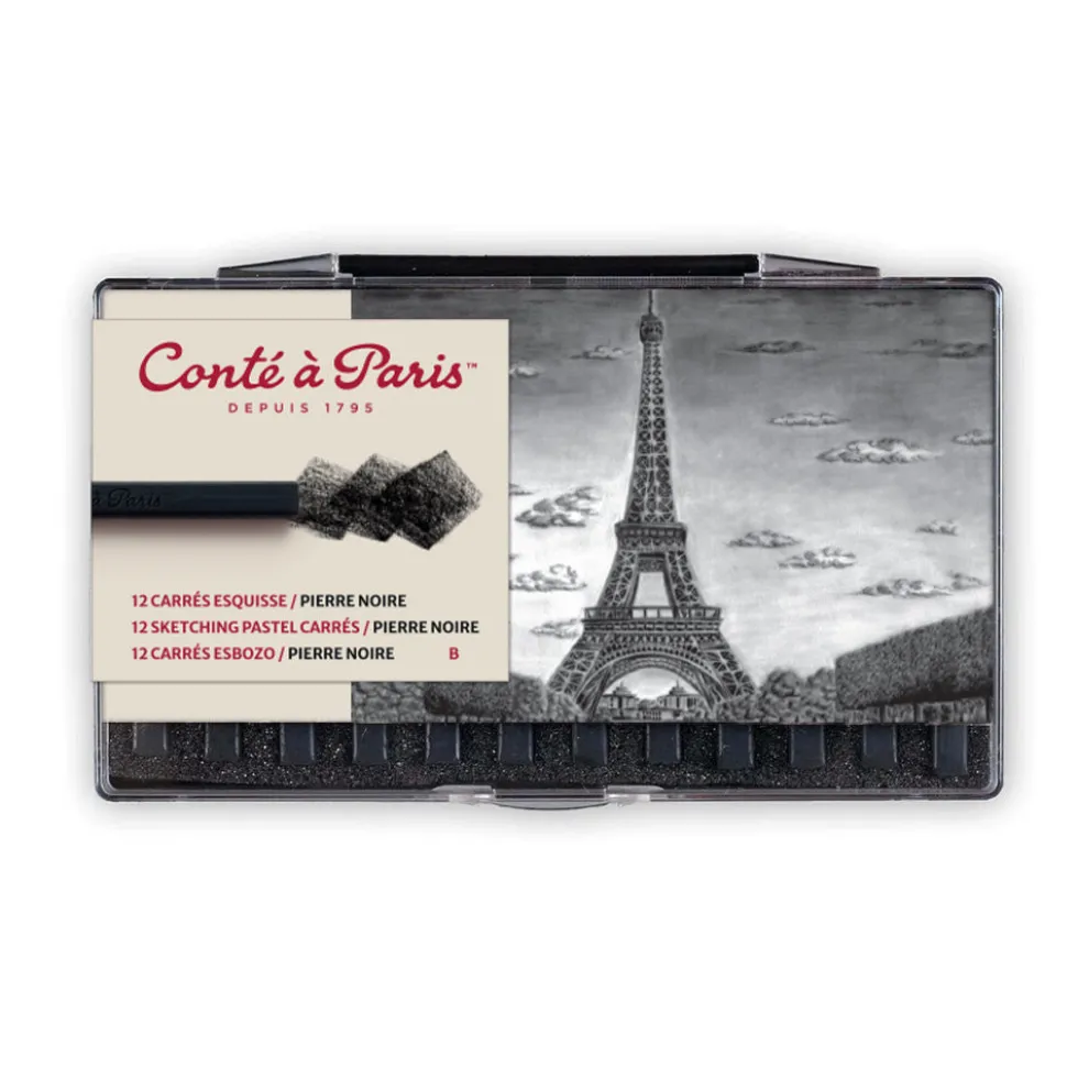 Zestaw suchych pasteli Sketching Carrés - Conté à Paris - Black B 12 szt.
