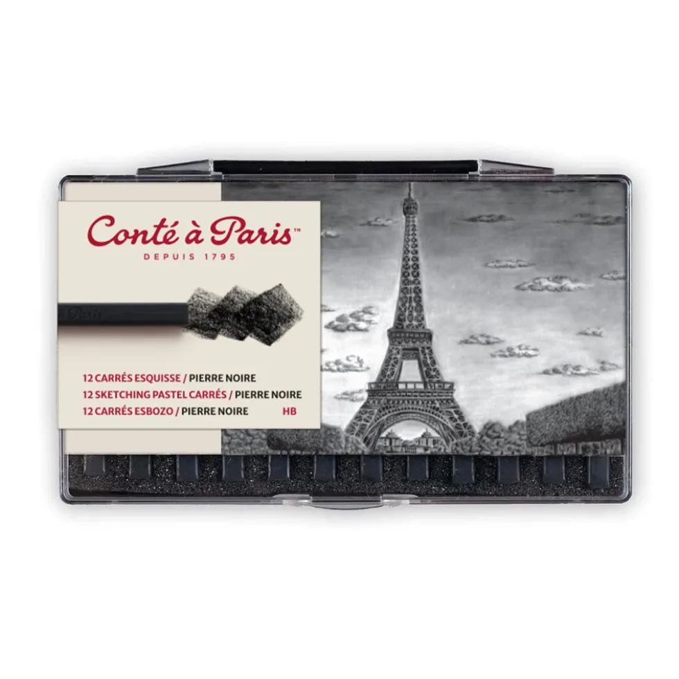 Zestaw suchych pasteli Sketching Carrés - Conté à Paris - Black HB 12 szt.