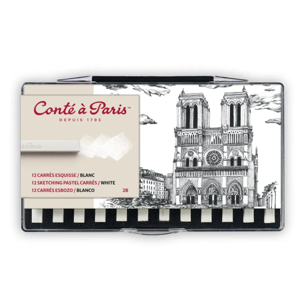 Zestaw suchych pasteli Sketching Carrés - Conté à Paris - White 2B 12 szt.