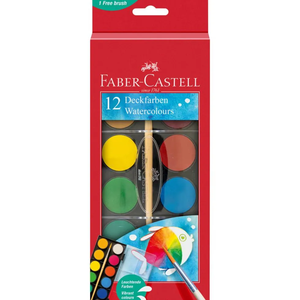 Zestaw szkolnych farb akwarelowych - Faber-Castell - duże, 12 kolorów