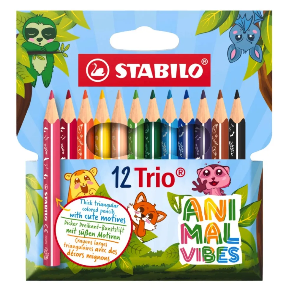 Zestaw trójkątnych grubych kredek Trio Animal Vibes - Stabilo - 12 szt.