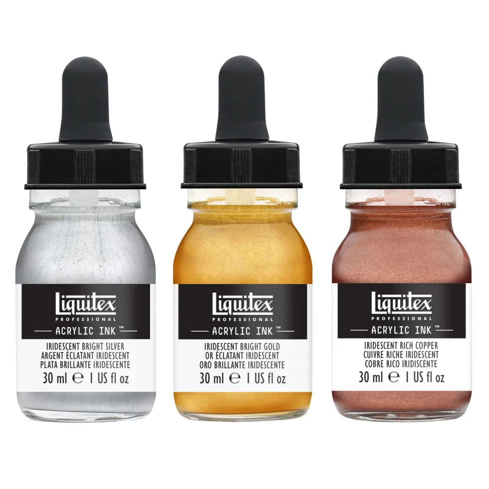 Zestaw tuszów akrylowych Iridescent - Liquitex - 3 kolory x 30 ml