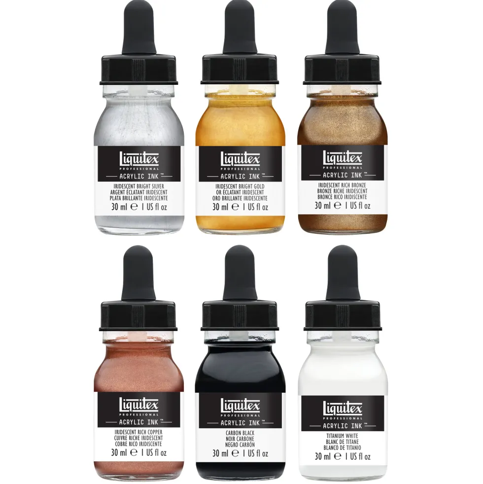 Zestaw tuszów akrylowych Iridescents - Liquitex - 6 kolorów x 30 ml