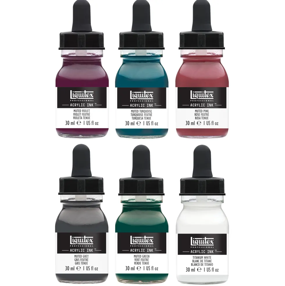 Zestaw tuszów akrylowych Muted Colors - Liquitex - 6 kolorów x 30 ml