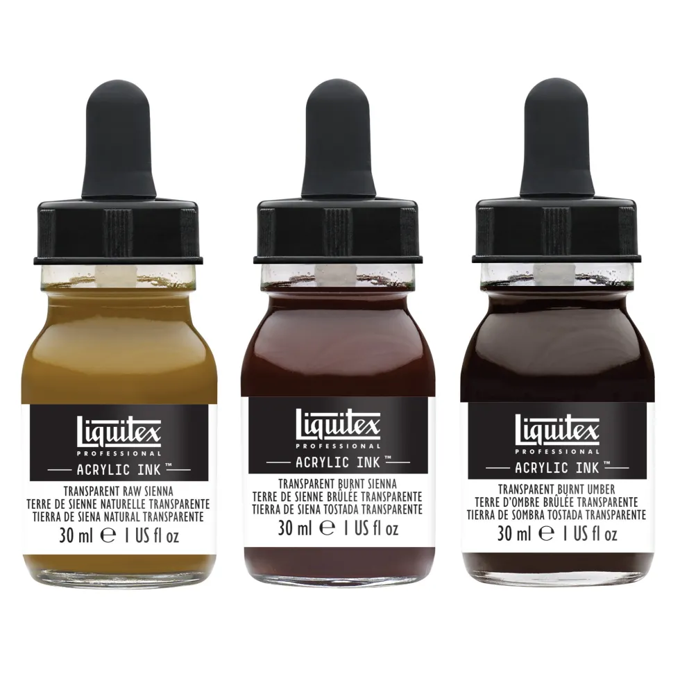 Zestaw tuszów akrylowych Transparent - Liquitex - 3 kolory x 30 ml