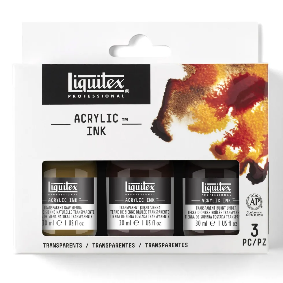 Zestaw tuszów akrylowych Transparent - Liquitex - 3 kolory x 30 ml