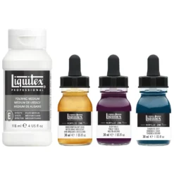 Zestaw tuszów akrylowych z medium do pouringu - Liquitex - Deep Colors, 3 x 30 ml